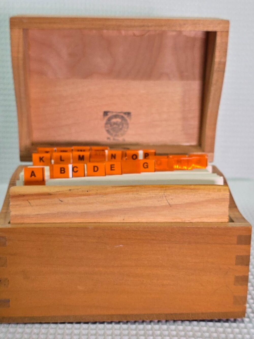 Vintage Wooden Recipe Box PSI Napa Valley Dovetail Card File Orange Tabs